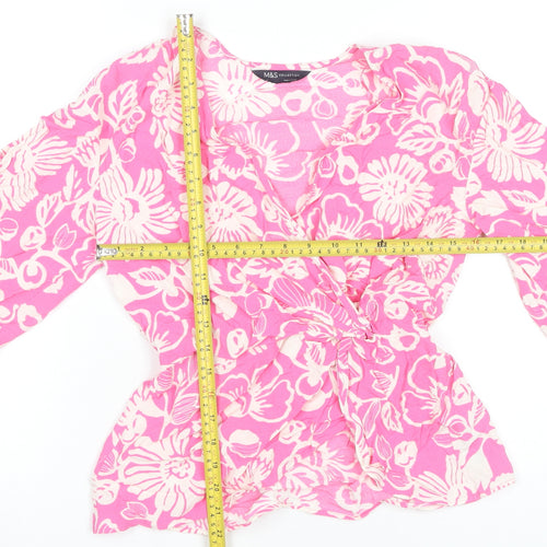 Marks and Spencer Womens Pink Floral Wrap Blouse Size 6
