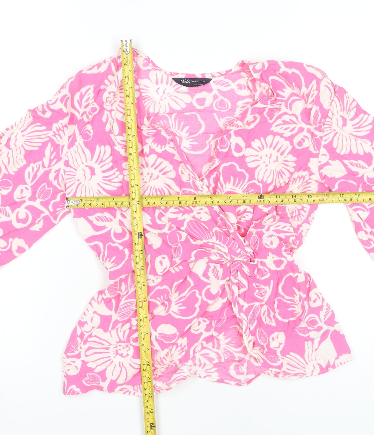 Marks and Spencer Womens Pink Floral Wrap Blouse Size 6