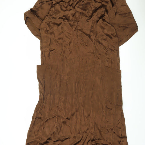 Topshop Women’s Brown Shift Dress Size 8 Short Sleeve Pockets