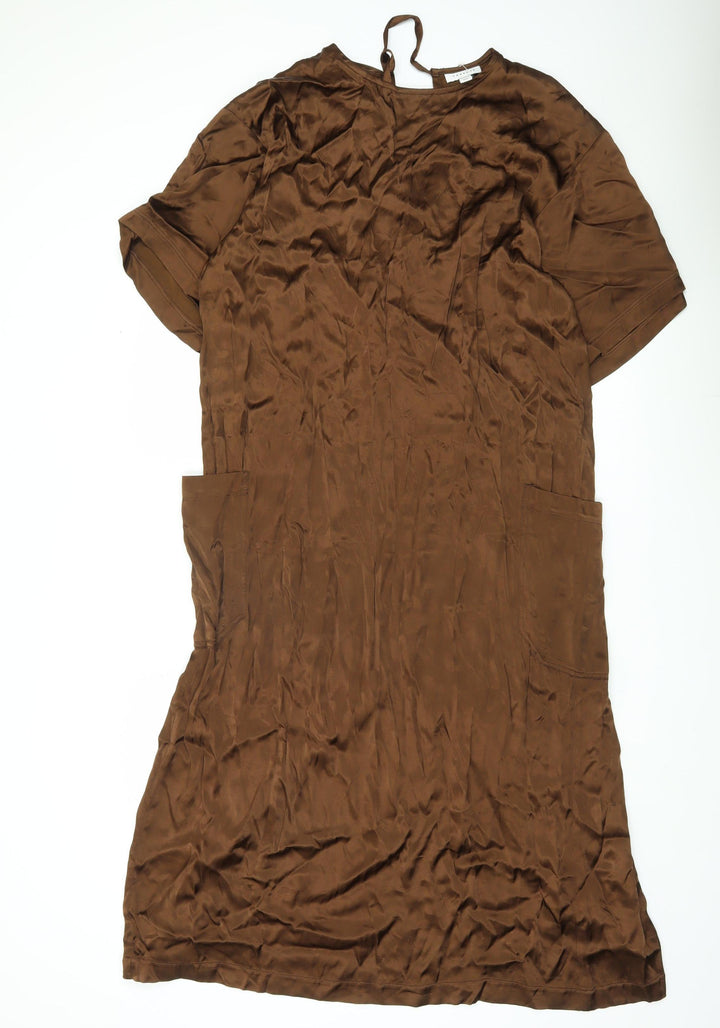 Topshop Women’s Brown Shift Dress Size 8 Short Sleeve Pockets