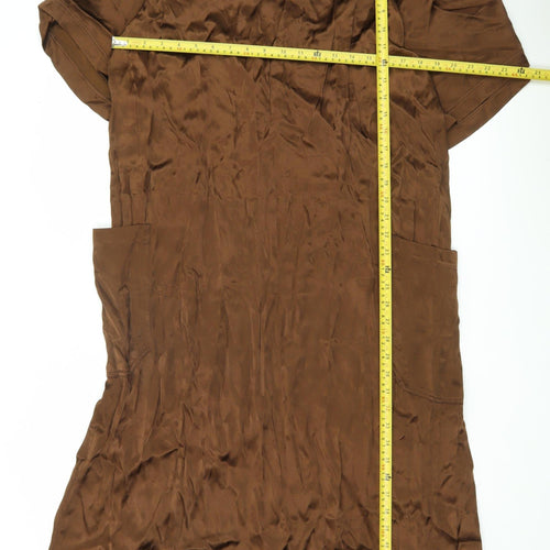 Topshop Women’s Brown Shift Dress Size 8 Short Sleeve Pockets