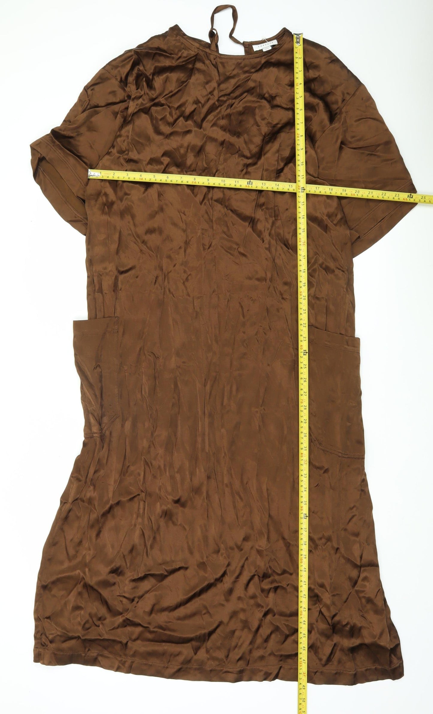 Topshop Women’s Brown Shift Dress Size 8 Short Sleeve Pockets