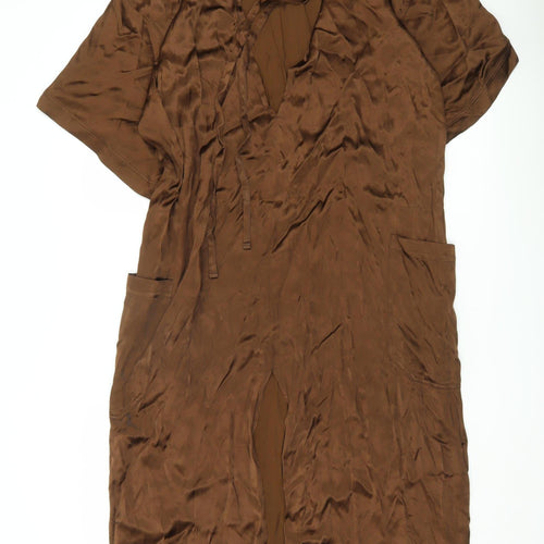 Topshop Women’s Brown Shift Dress Size 8 Short Sleeve Pockets