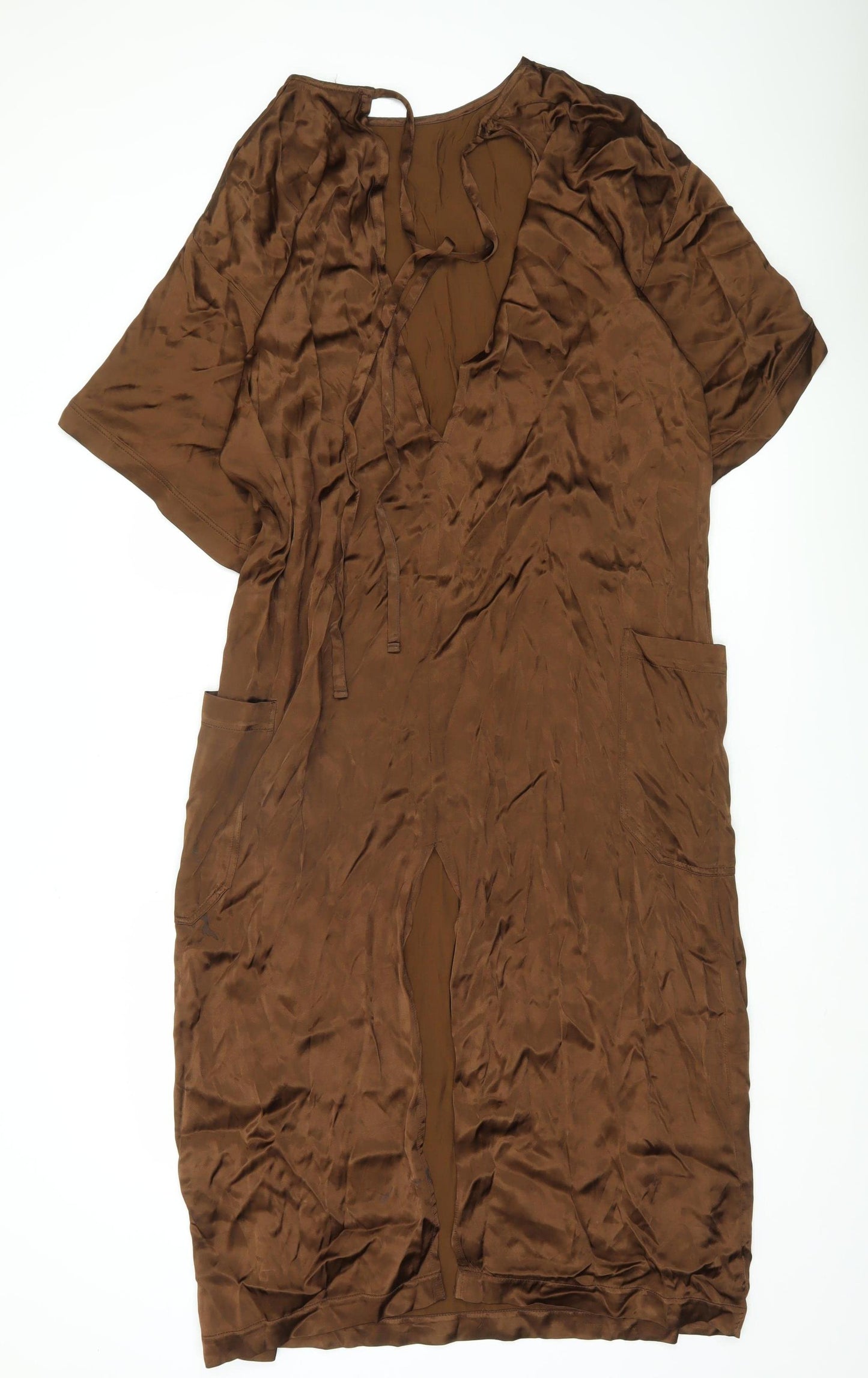Topshop Women’s Brown Shift Dress Size 8 Short Sleeve Pockets
