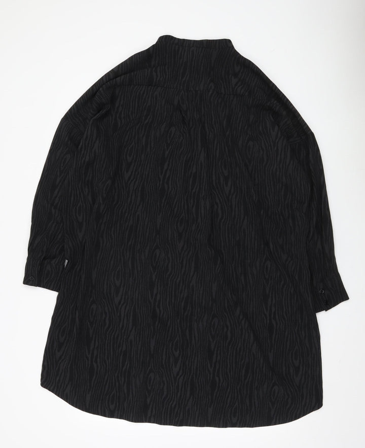 Monki Womens Black Tunic Button-Up Shirt Dress Size S Long Sleeve