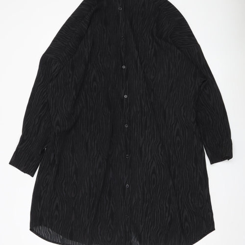Monki Womens Black Tunic Button-Up Shirt Dress Size S Long Sleeve