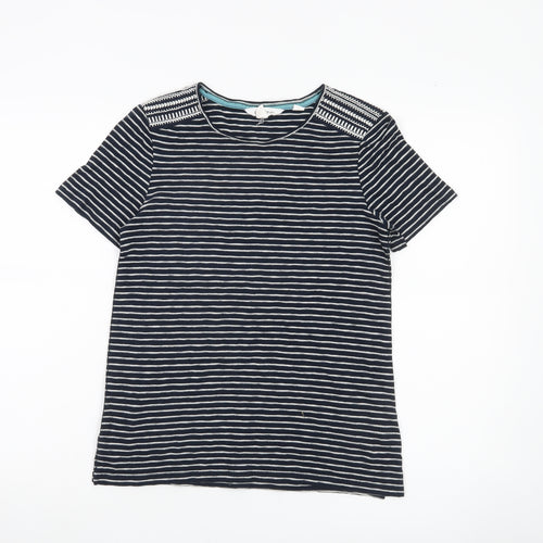 White Stuff Womens Blue Striped Cotton T-Shirt UK 6 Crew Neck Short Sleeve