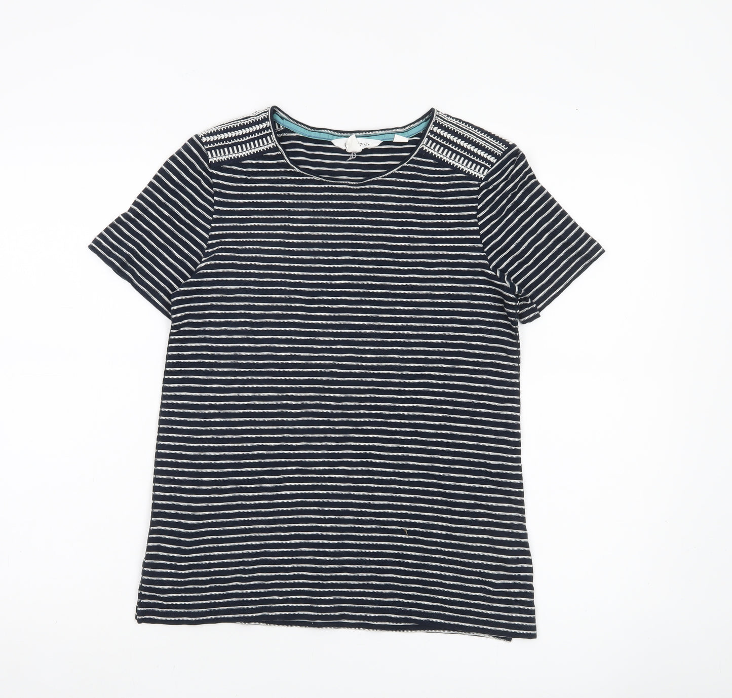 White Stuff Womens Blue Striped Cotton T-Shirt UK 6 Crew Neck Short Sleeve