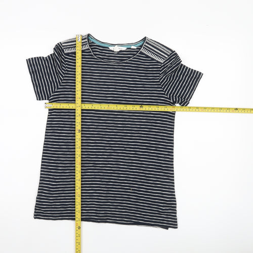 White Stuff Womens Blue Striped Cotton T-Shirt UK 6 Crew Neck Short Sleeve