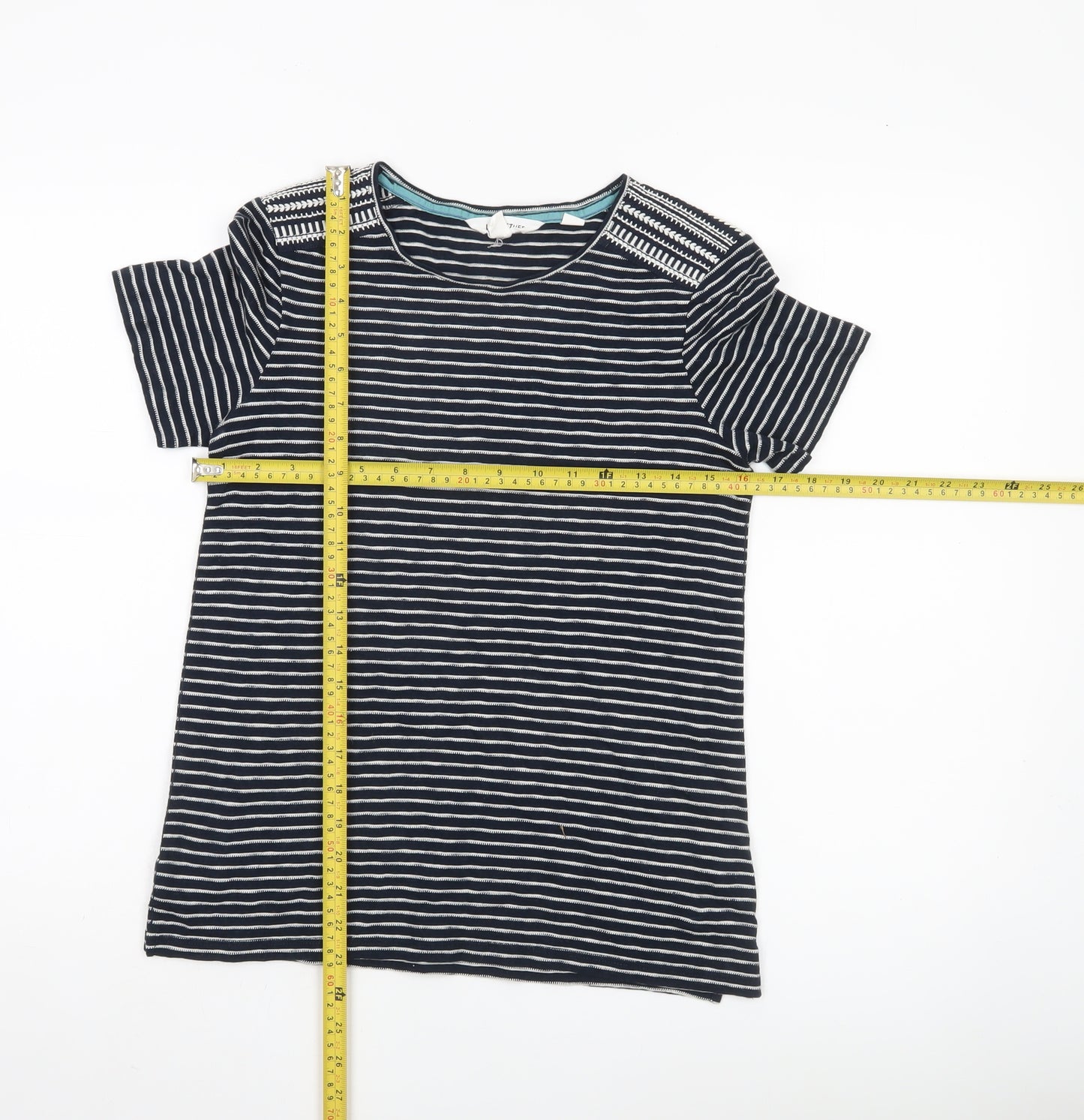 White Stuff Womens Blue Striped Cotton T-Shirt UK 6 Crew Neck Short Sleeve
