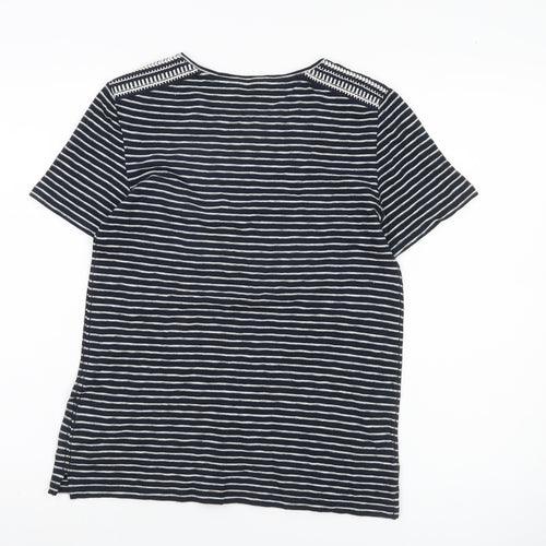 White Stuff Womens Blue Striped Cotton T-Shirt UK 6 Crew Neck Short Sleeve