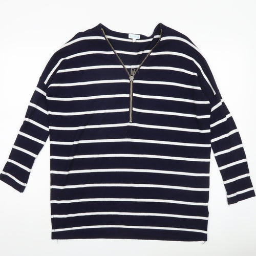 Blue Vanilla Womens Blue Striped Zip V-Neck Jumper Size S
