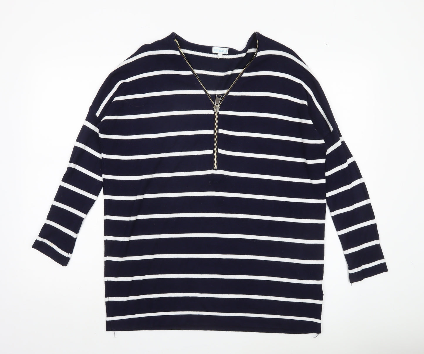 Blue Vanilla Womens Blue Striped Zip V-Neck Jumper Size S
