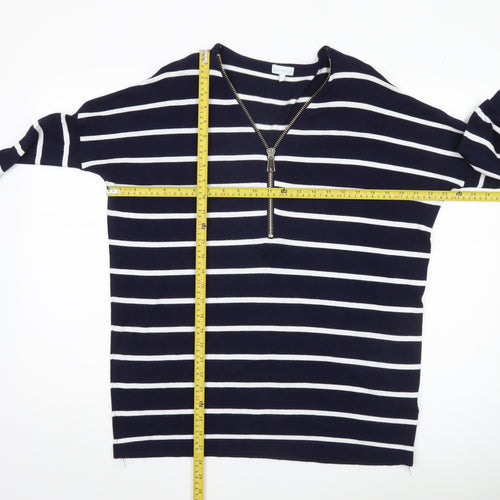 Blue Vanilla Womens Blue Striped Zip V-Neck Jumper Size S