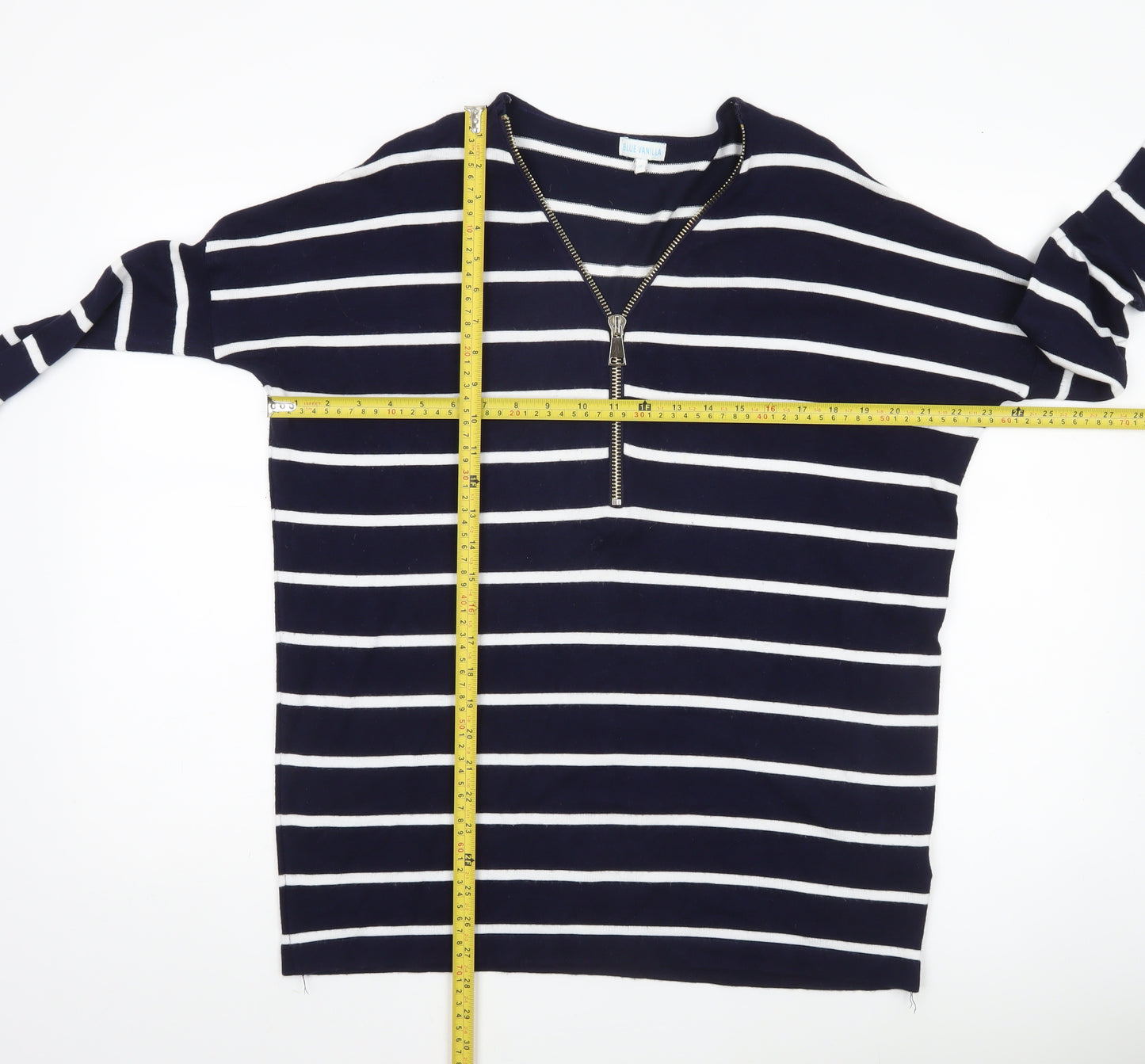 Blue Vanilla Womens Blue Striped Zip V-Neck Jumper Size S