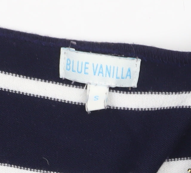 Blue Vanilla Womens Blue Striped Zip V-Neck Jumper Size S