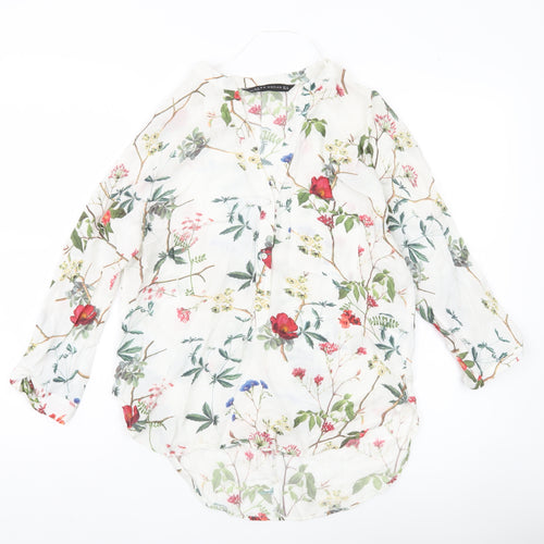 Zara Woman Floral Viscose Blouse XS Multicoloured Long Sleeve