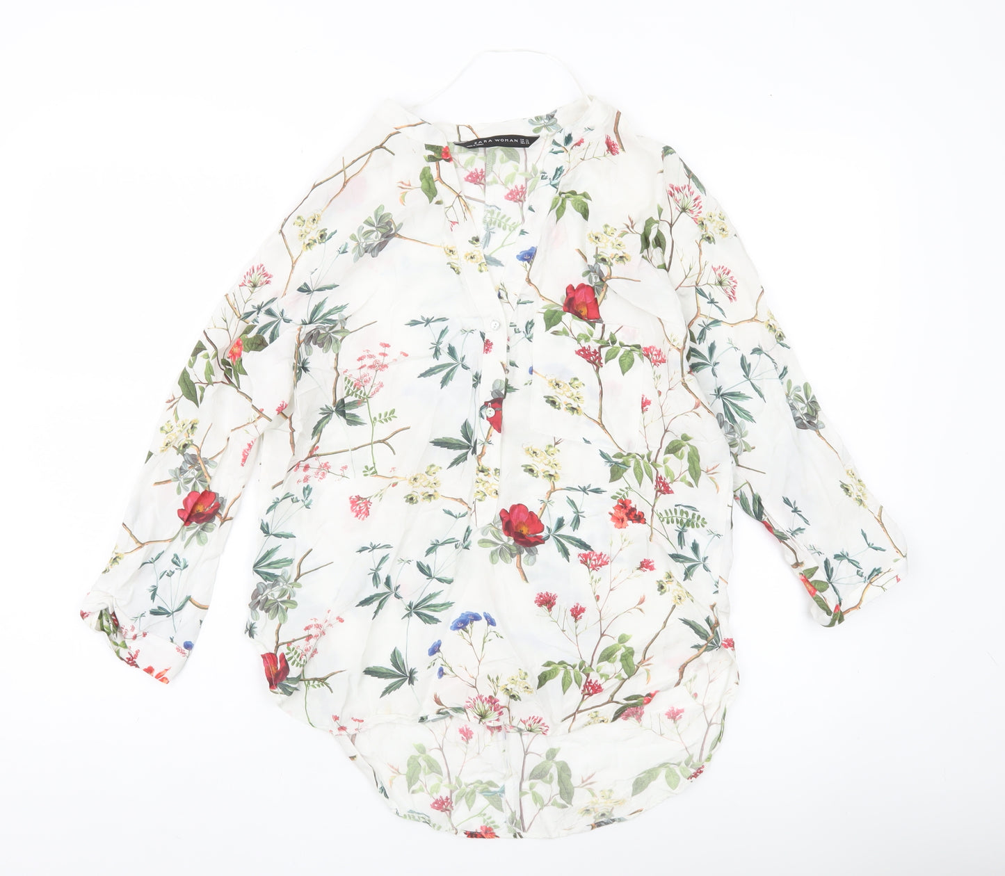Zara Woman Floral Viscose Blouse XS Multicoloured Long Sleeve