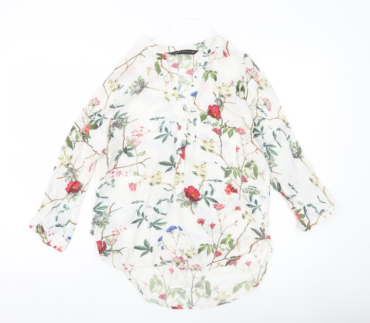 Zara Woman Floral Viscose Blouse XS Multicoloured Long Sleeve