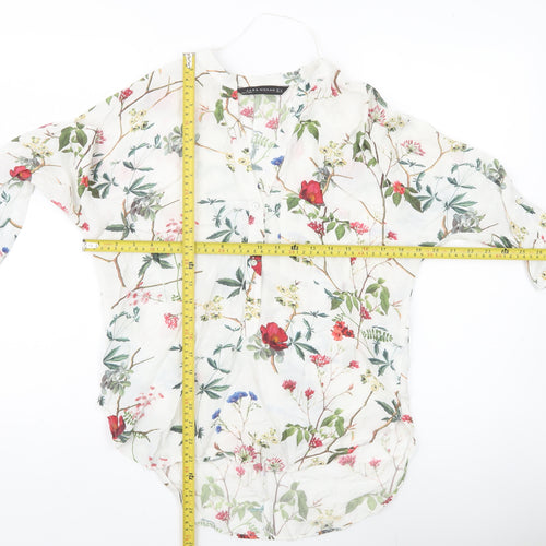 Zara Woman Floral Viscose Blouse XS Multicoloured Long Sleeve