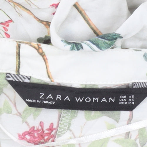 Zara Woman Floral Viscose Blouse XS Multicoloured Long Sleeve