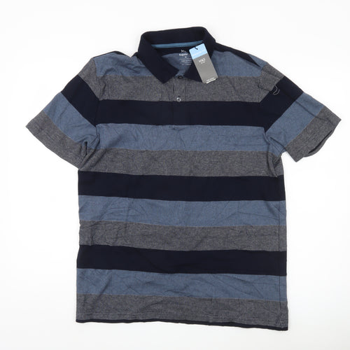 Marks and Spencer Men’s Blue Striped Polo Shirt M Regular Fit Cotton