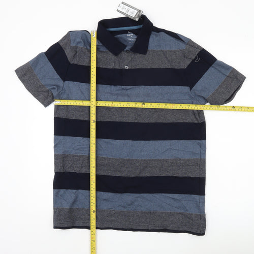 Marks and Spencer Men’s Blue Striped Polo Shirt M Regular Fit Cotton