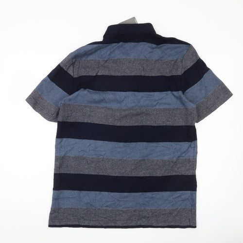 Marks and Spencer Men’s Blue Striped Polo Shirt M Regular Fit Cotton