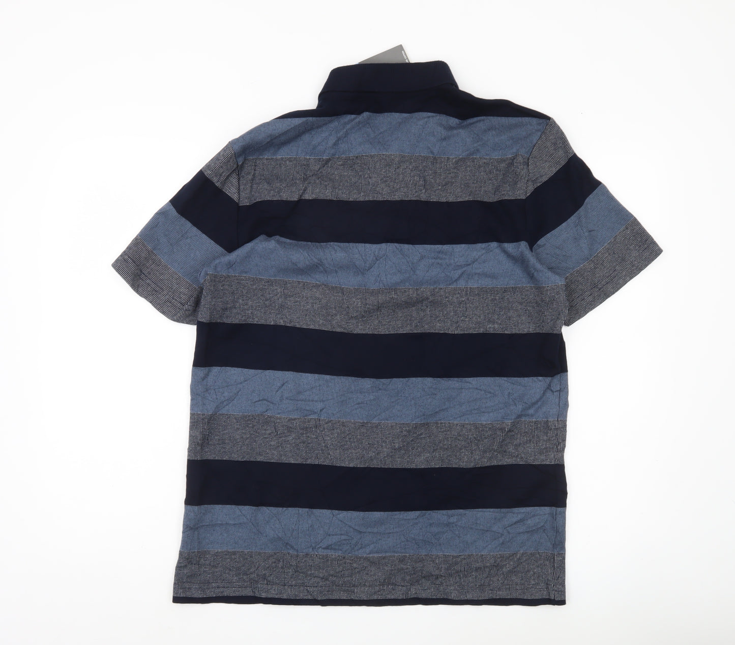 Marks and Spencer Men’s Blue Striped Polo Shirt M Regular Fit Cotton
