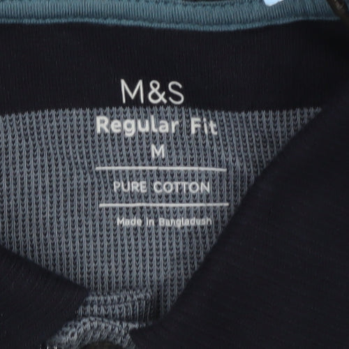 Marks and Spencer Men’s Blue Striped Polo Shirt M Regular Fit Cotton