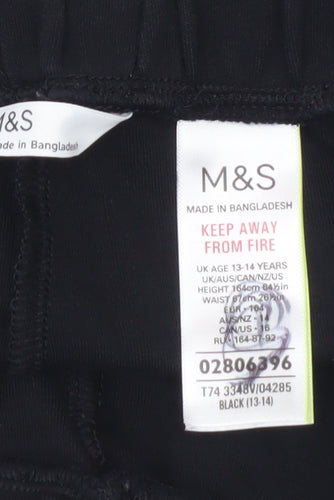 Marks and Spencer Girls Black Sweat Shorts 13-14Y Elastic Waist Activewear