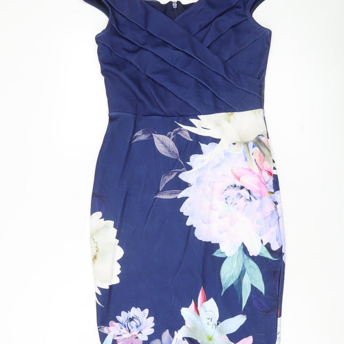 Sistaglam Women’s Blue Floral Off Shoulder Bodycon Dress UK 10