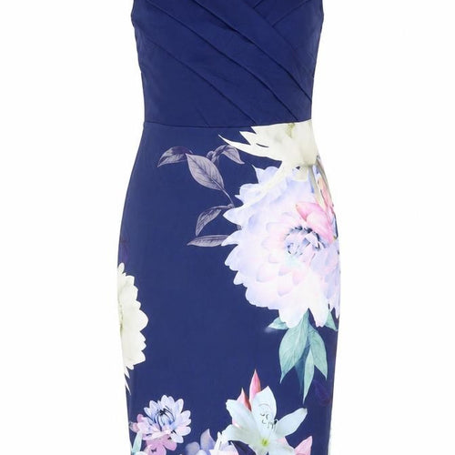 Sistaglam Women’s Blue Floral Off Shoulder Bodycon Dress UK 10