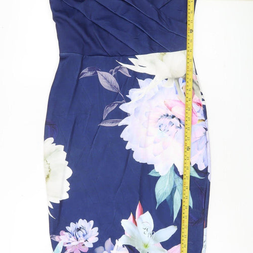 Sistaglam Women’s Blue Floral Off Shoulder Bodycon Dress UK 10