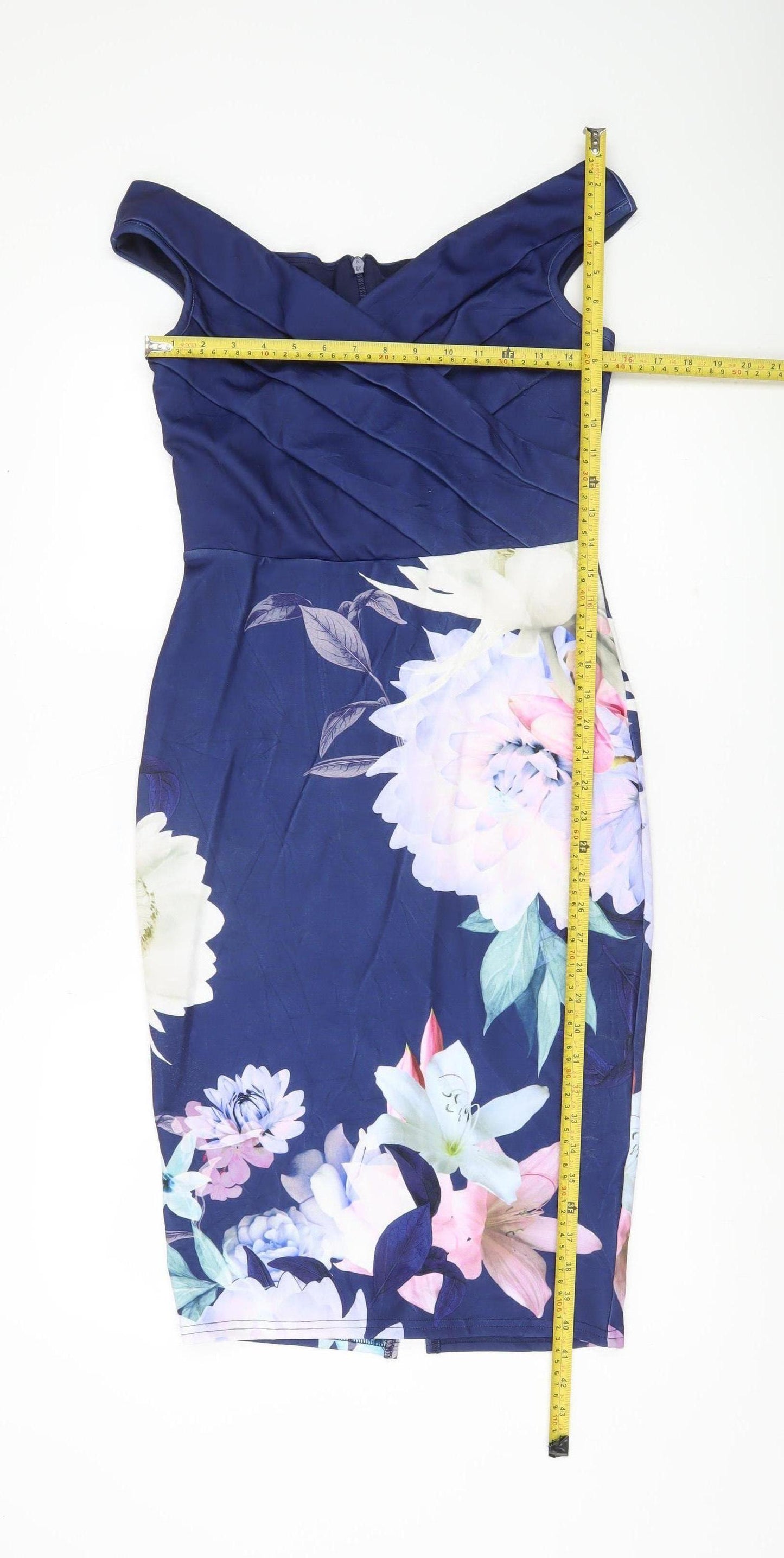 Sistaglam Women’s Blue Floral Off Shoulder Bodycon Dress UK 10