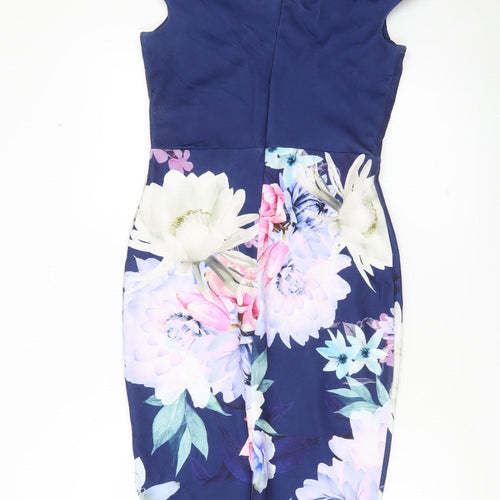 Sistaglam Women’s Blue Floral Off Shoulder Bodycon Dress UK 10