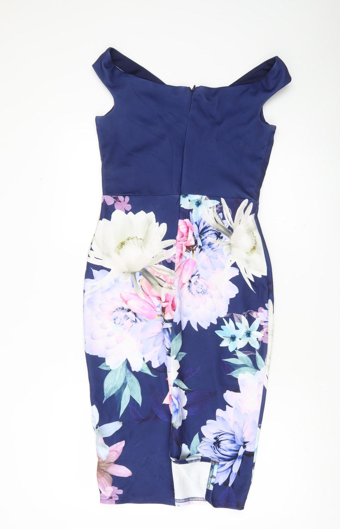 Sistaglam Women’s Blue Floral Off Shoulder Bodycon Dress UK 10