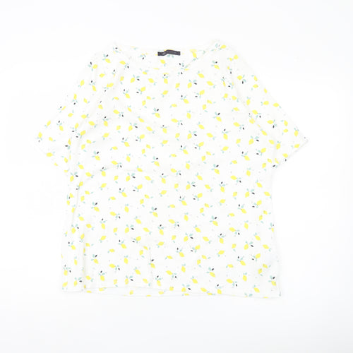 Marks & Spencer Womens White Lemon Print Cotton T-Shirt UK 20