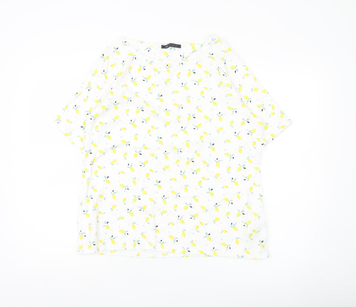 Marks & Spencer Womens White Lemon Print Cotton T-Shirt UK 20