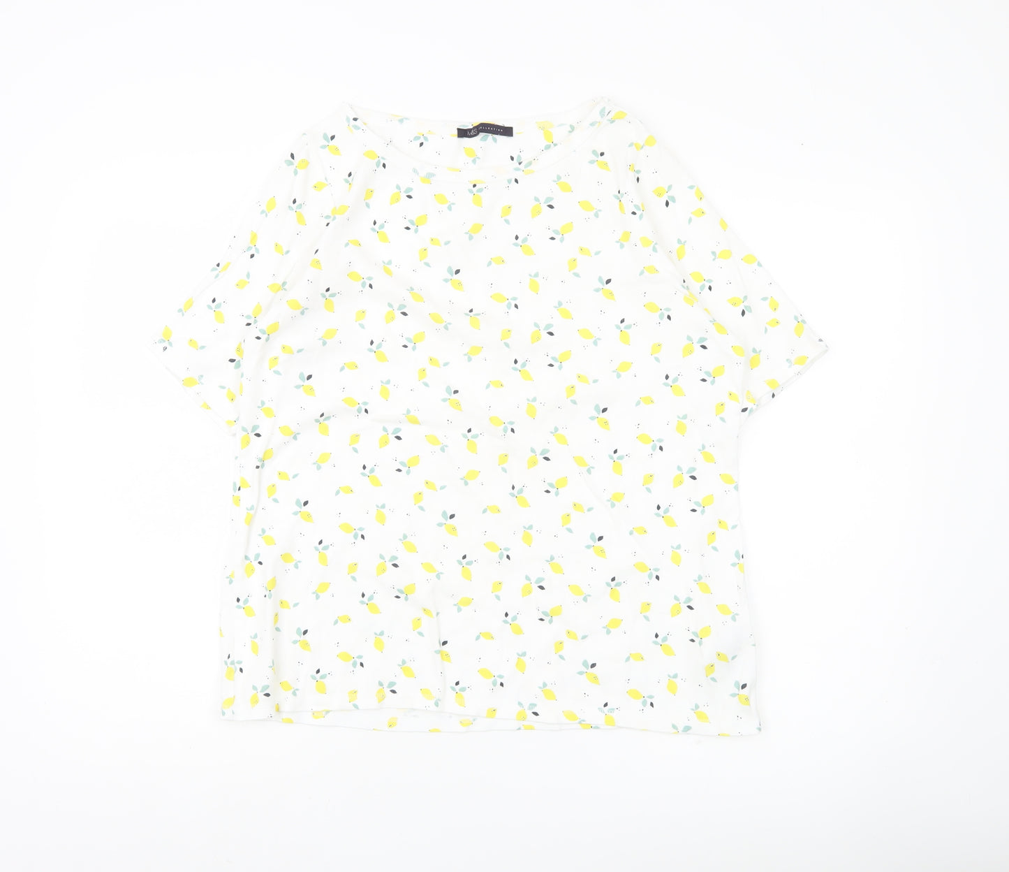 Marks & Spencer Womens White Lemon Print Cotton T-Shirt UK 20