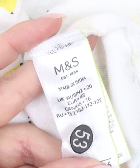 Marks & Spencer Womens White Lemon Print Cotton T-Shirt UK 20