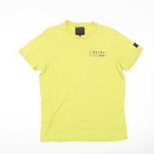 Firetrap Men's Yellow Cotton Crew Neck Short Sleeve T-Shirt Size M