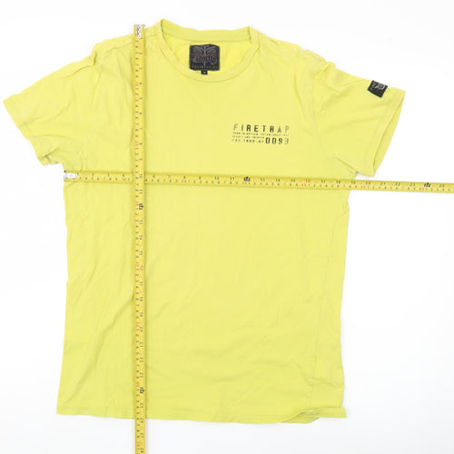 Firetrap Men's Yellow Cotton Crew Neck Short Sleeve T-Shirt Size M