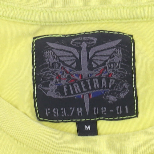 Firetrap Men's Yellow Cotton Crew Neck Short Sleeve T-Shirt Size M