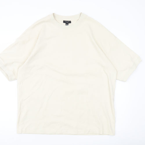 New Look Men Ivory Cotton Blend Crew Neck Short Sleeve T-Shirt M