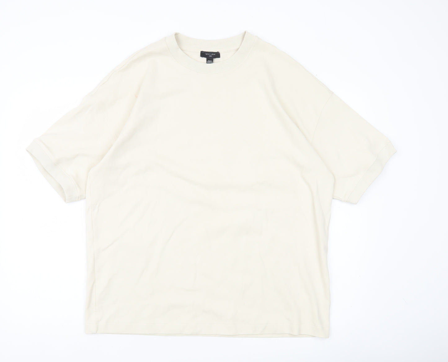 New Look Men Ivory Cotton Blend Crew Neck Short Sleeve T-Shirt M