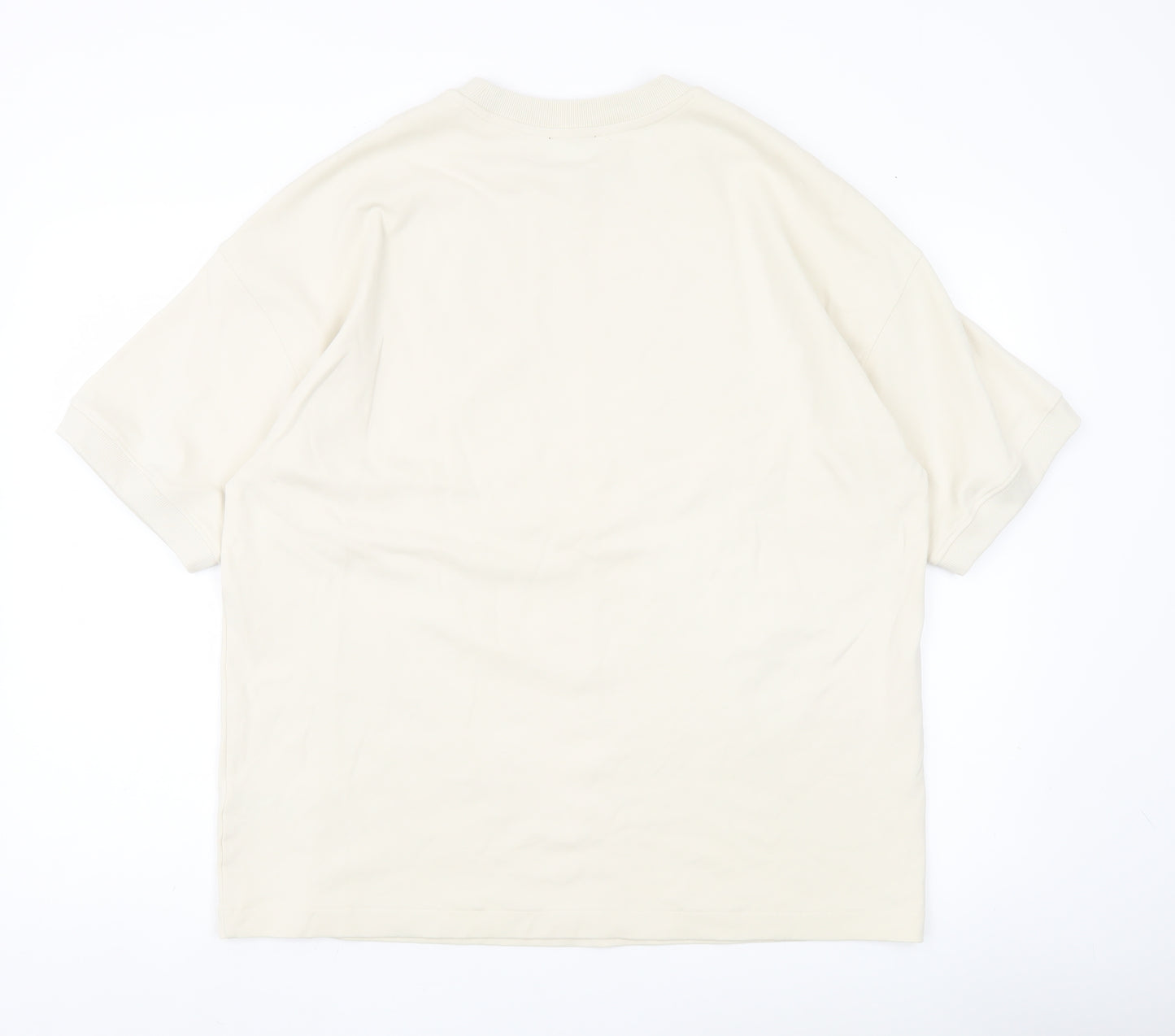 New Look Men Ivory Cotton Blend Crew Neck Short Sleeve T-Shirt M