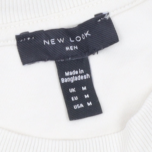 New Look Men Ivory Cotton Blend Crew Neck Short Sleeve T-Shirt M