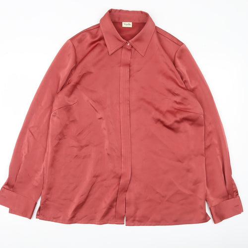 Viyella Women’s Red Satin Polyester Button-Up Shirt UK 14