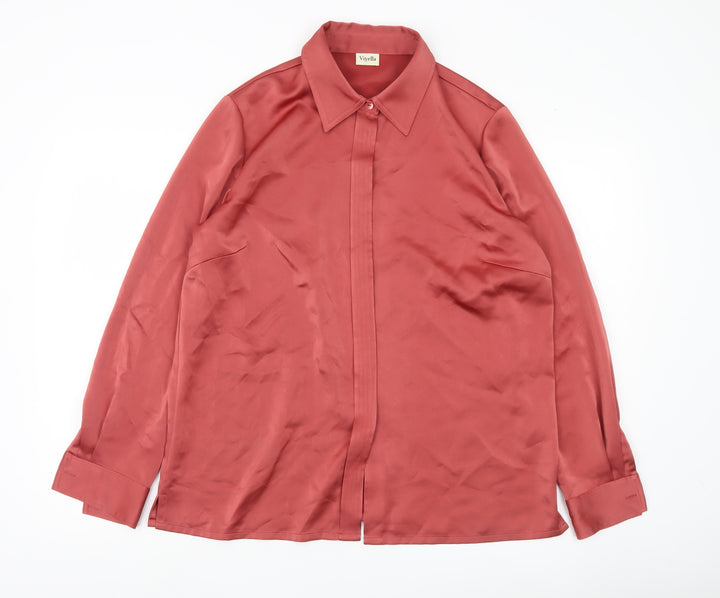Viyella Women’s Red Satin Polyester Button-Up Shirt UK 14